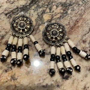 Earrings. Gold tone with black & white beads